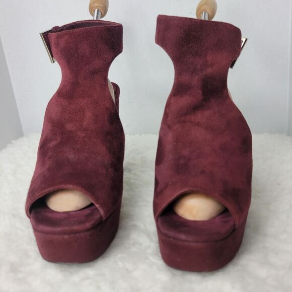 Prada Burgundy Plum Cut Out Womens Size 7 Suede Strapy Slingback Platform Heel - Picture 2 of 10